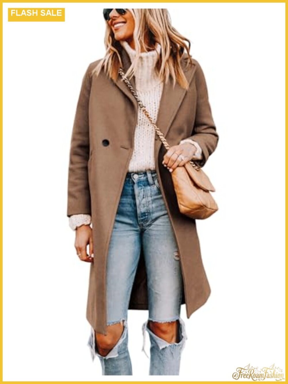 Women's Wool Blend Pea Coat Long Sleeve Notched Collar Winter Jacket